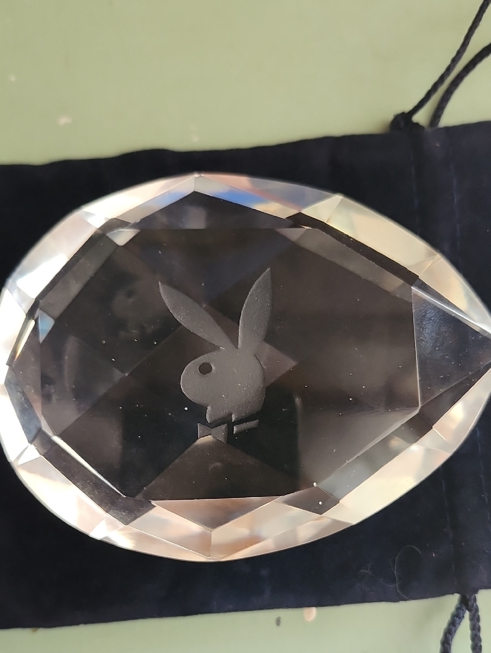 Playboy Crystal Faceted Paperweight with Etched Bunny Logo